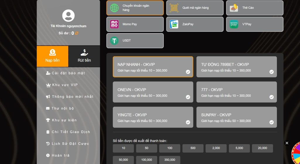 Cách nạp tiền vào nhà cái 789BET